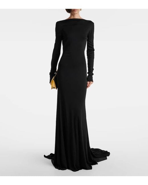 David Koma Black Gathered Jersey Gown