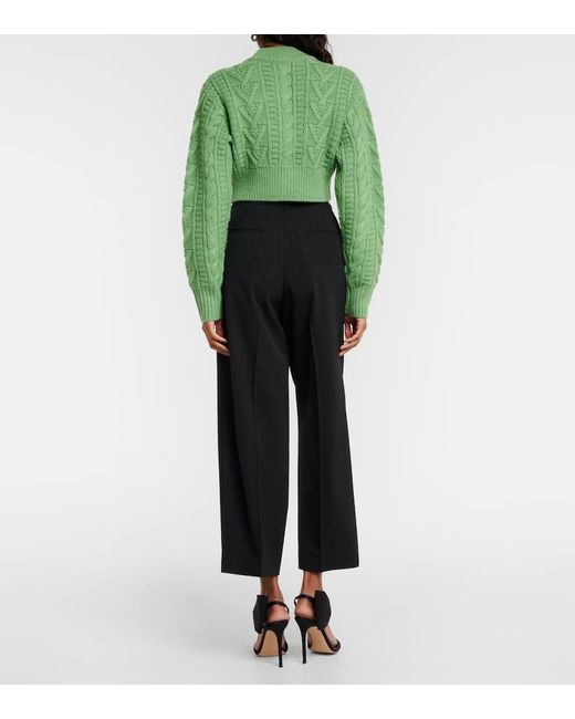 Emilia Wickstead Aleph Cropped Cable-knit Wool Cardigan in Green | Lyst