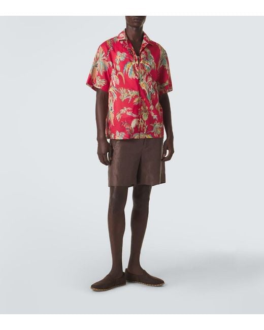 Etro Red Paisley Cotton Bowling Shirt for men