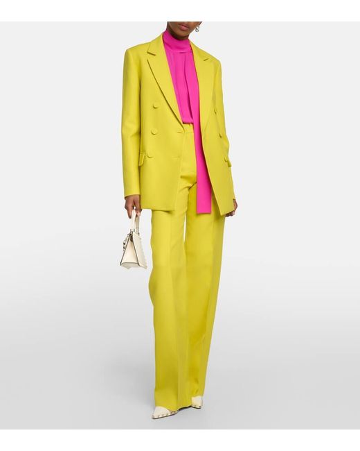 Blazer doppiopetto in Crepe Couture di Valentino in Yellow