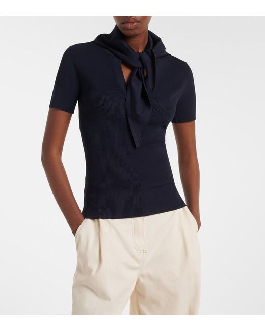 Max Mara Blue Scarf-Detail Knitted Top