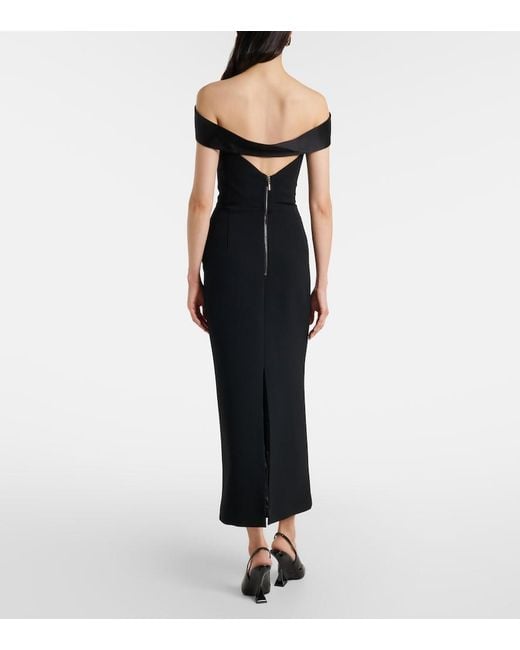 Maticevski Black Barrier Off-Shoulder Satin Midi Dress