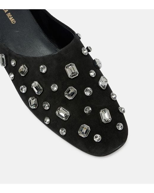 Veronica Beard Black Narcisa Crystal-Embellished Suede Mules