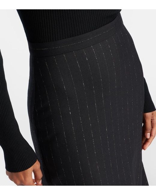 Erdem Black Pinstripe Wool Midi Skirt