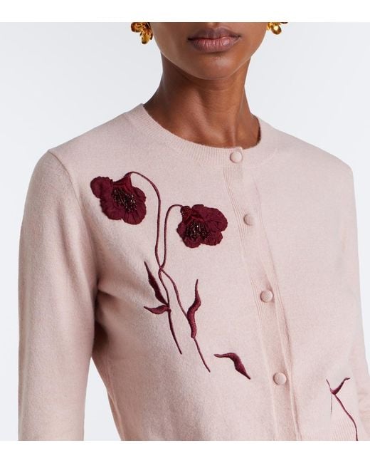 Erdem Pink Floral-Applique Cardigan