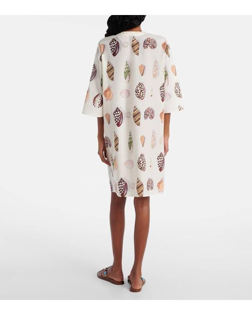 Eres Natural Creme Printed Coton And Silk Minidress