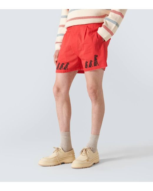 Shorts Monday de algodon estampado Bode de hombre de color Red