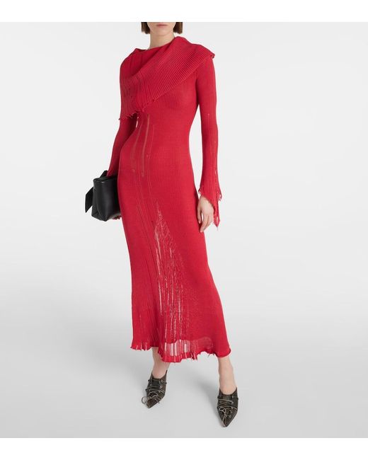 Acne Red Distressed Cotton-Blend Maxi Dress