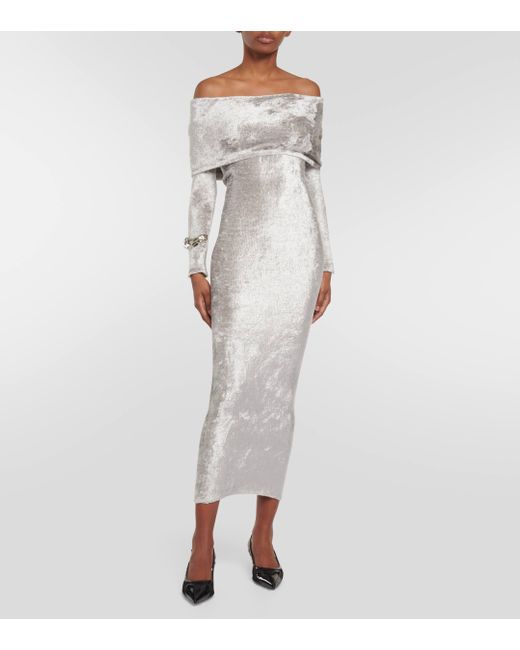 Alaïa Gray Off-shoulder Velvet Midi Dress