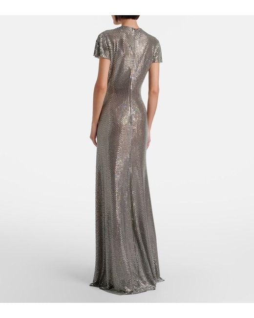 Self-Portrait Gray Gathered Rhinestone-Embellished Gown