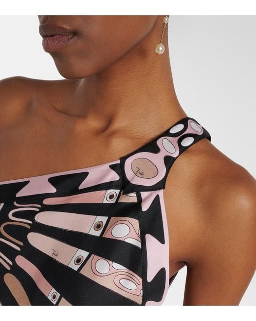 Emilio Pucci White Abito One-Shoulder Silk Twill Minidress