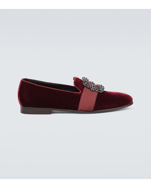 Manolo Blahnik Red Carlton Embellished Velvet Loafers for men