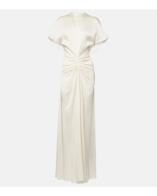 Victoria Beckham White Gathered Crepe Satin Gown