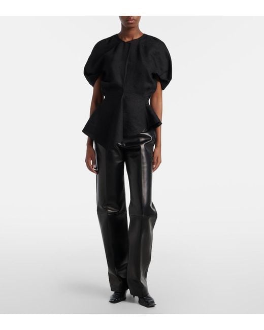 Khaite Black Rumi Peplum Linen-Blend Top