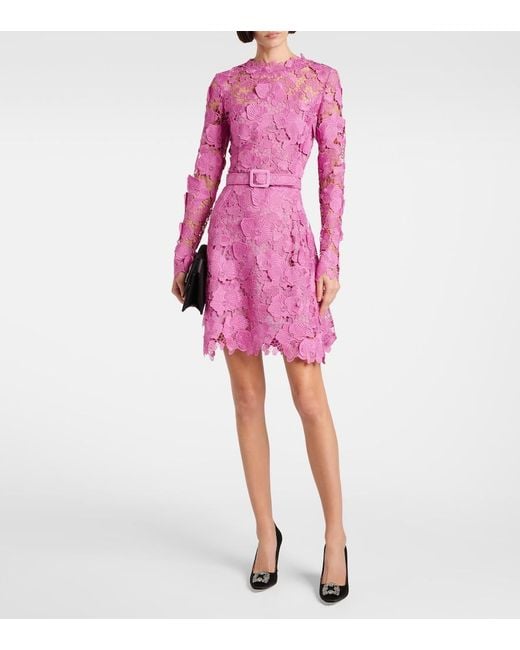 Oscar de la Renta Pink Floral Lace Minidress