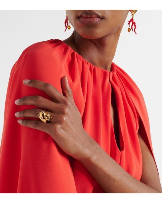 Oscar de la Renta Metallic Seashell Crystal-Embellished Ring