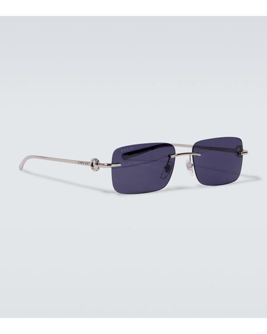 Gucci Blue Horsebit Rectangular Sunglasses for men