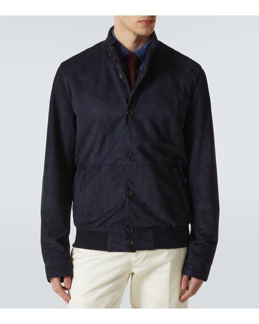 Rubinacci Blue Suede Bomber Jacket for men