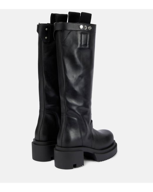 Rick Owens Black Pull On Leather Knee-High Boots