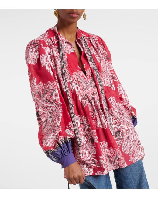 Etro Red Printed Cotton And Silk Blouse