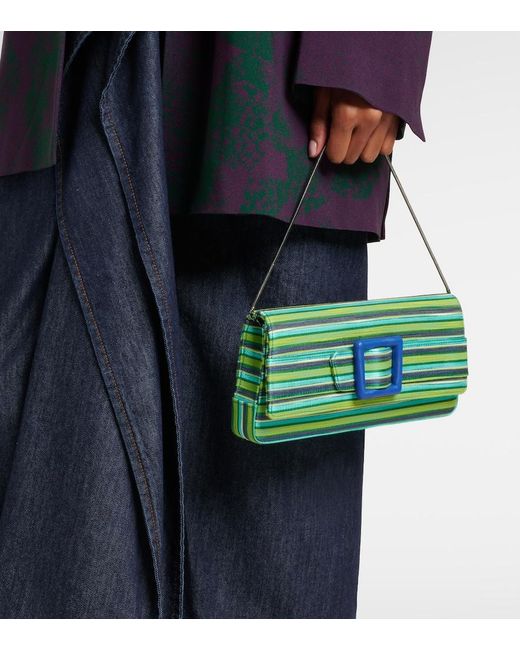 Manolo Blahnik Green Maygot Small Striped Clutch