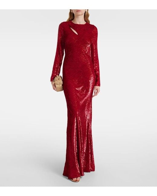 Self-Portrait Red Fil Coupe Cutout Maxi Dress