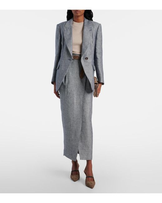 Brunello Cucinelli Blue Hemp And Linen Blazer