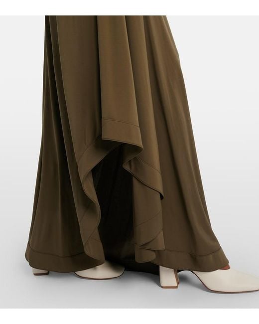Bottega Veneta Green Gathered Crepe Jersey Maxi Dress