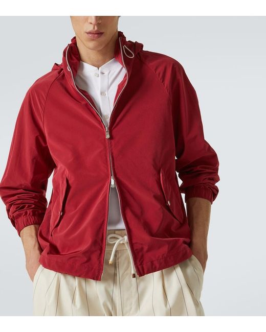 Brunello Cucinelli Red Hooded Raincoat for men