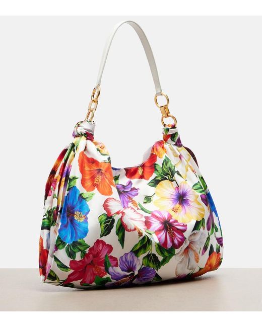 Dolce & Gabbana Red Medium Floral Satin Shoulder Bag