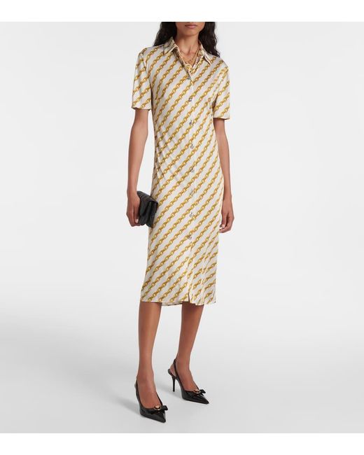 Versace Metallic Chain Stripe Satin Shirt Dress