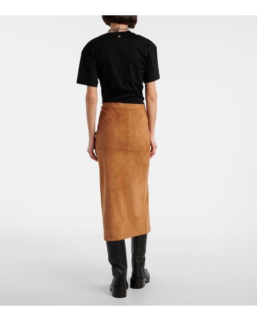 Rabanne Brown Ruched Suede Midi Skirt