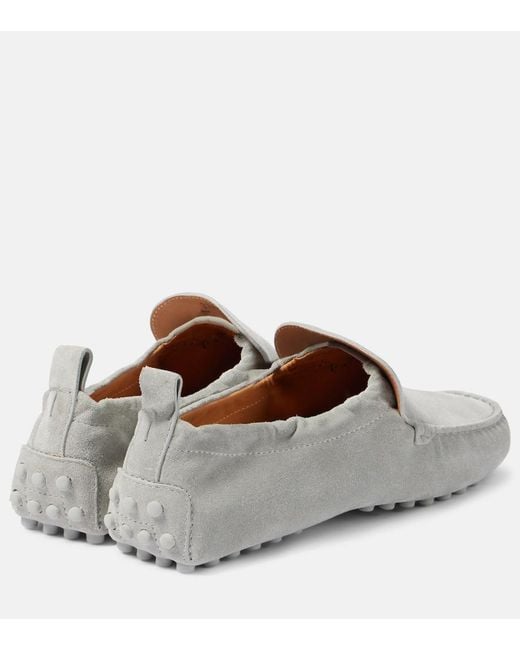 Tod's White Gommino Suede Driving Shoes