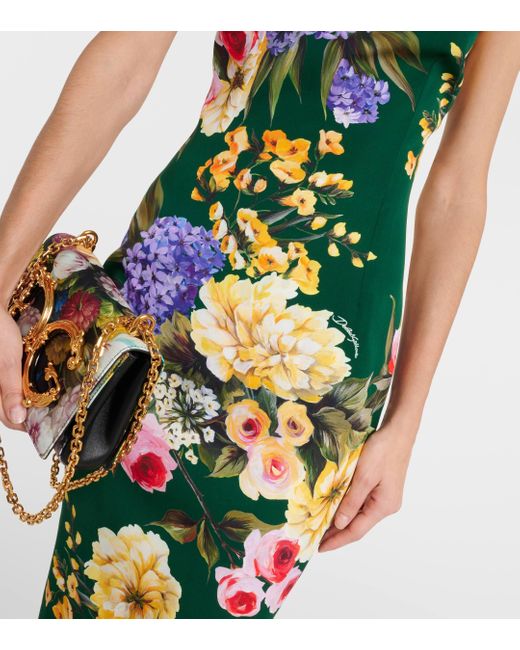 Robe midi en soie melangee a fleurs Dolce & Gabbana en coloris Green
