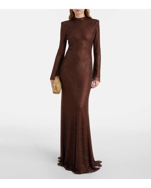 Self-Portrait Brown Robe Aus Mesh Mit Kristallen
