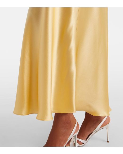 Rodarte Metallic Lace-Trimmed Ruched Silk Satin Maxi Dress