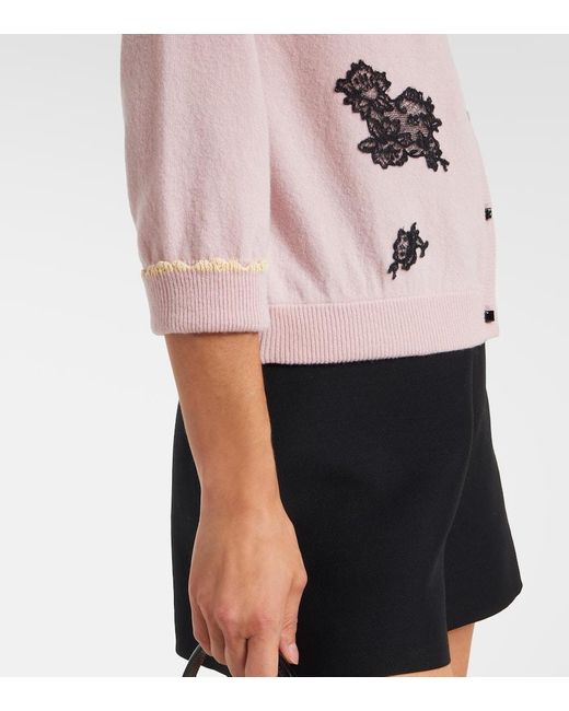Cardigan De Lana Con Borrego Valentino de color Pink