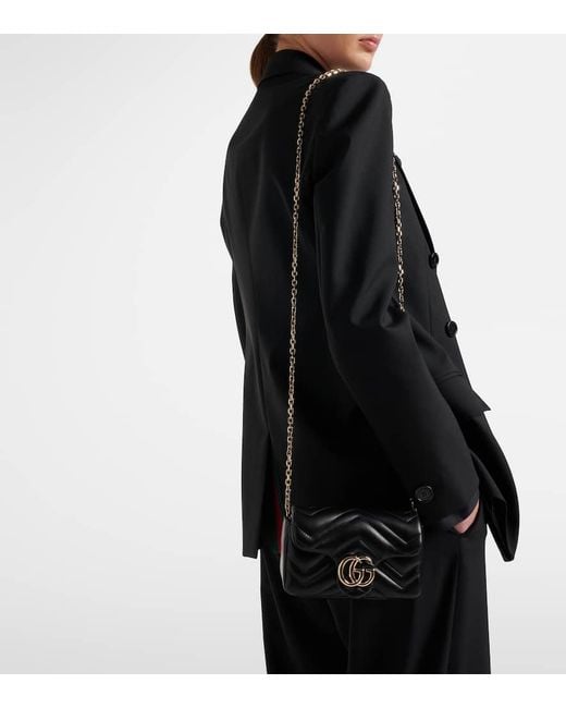 Gucci Black Gg Marmont Mini Leather Shoulder Bag