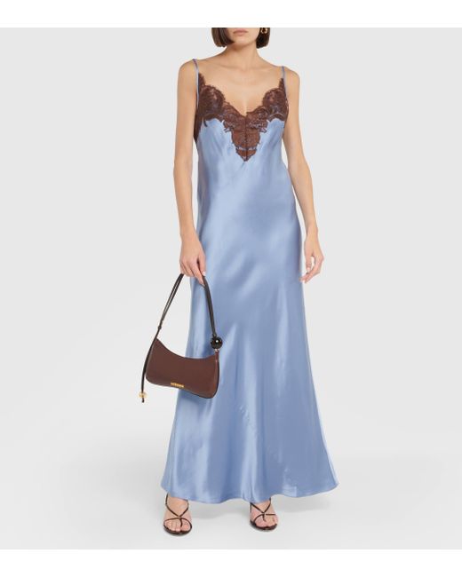 Sir. The Label Blue Lace-trimmed Silk Maxi Dress