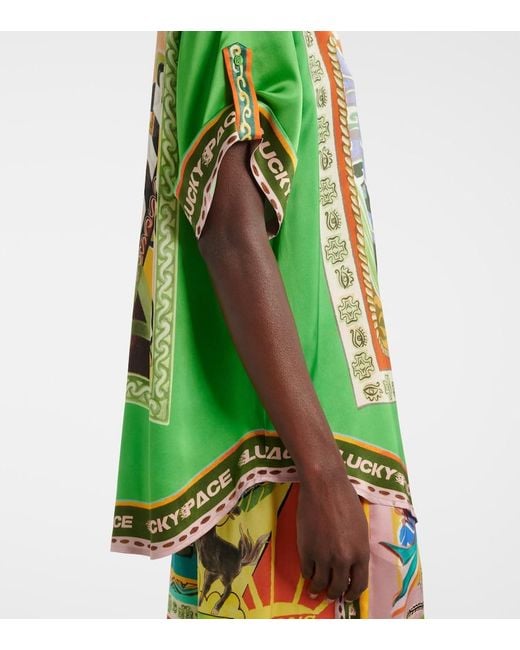 ALÉMAIS Green Lucky Pace Printed Silk Shirt