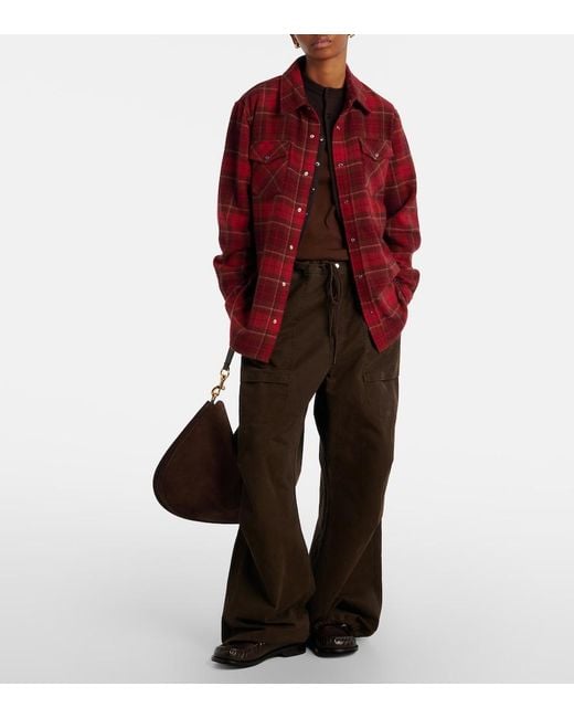 God's True Cashmere Red Love Tartan Cashmere Shirt With Amethyst