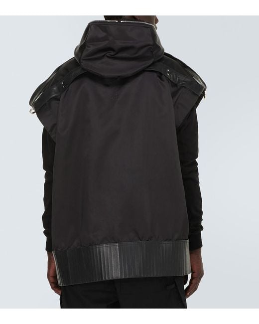 Rick Owens Black Vest Polyamide, Calfskin for men