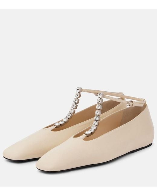 Jil Sander Natural Crystal-Embellished Leather Ballet Flats