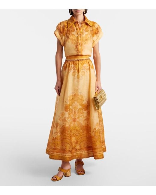 Zimmermann Orange Como Paisley Linen And Silk Blouse