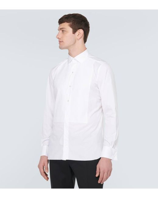Zegna White Cotton Pique Tuxedo Shirt for men