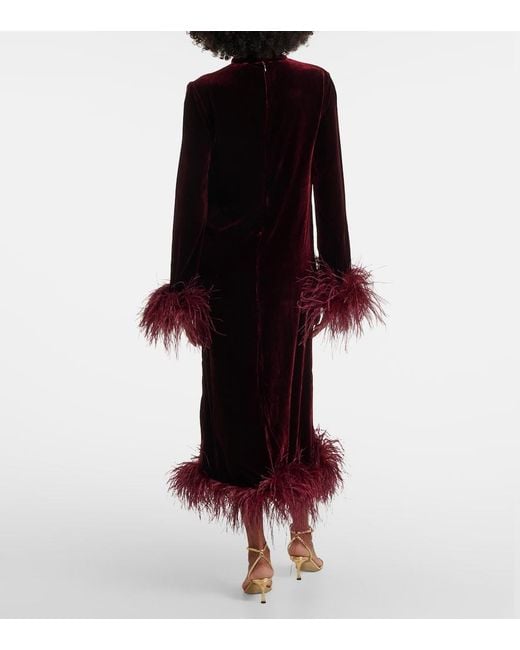 Taller Marmo Black Gina Venti Feather-Trimmed Midi Dress