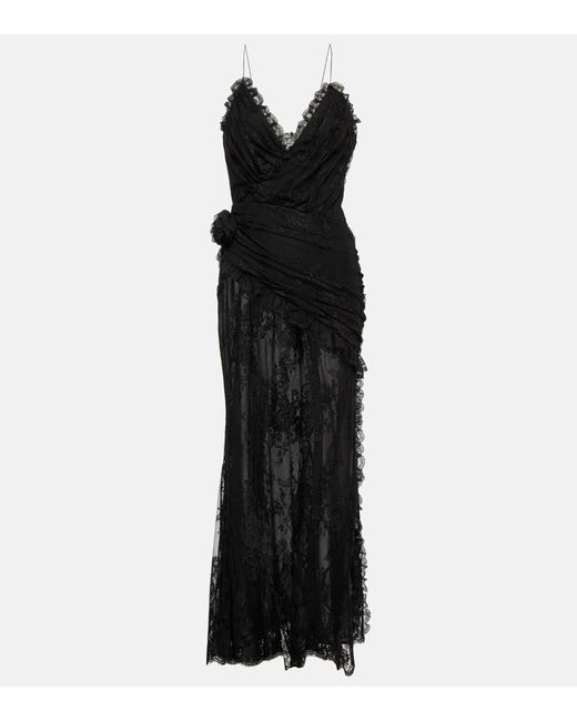 Alessandra Rich Floral-applique Lace Maxi Dress in Black | Lyst