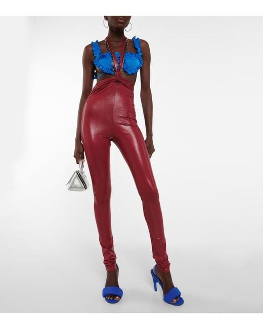 The Attico Red Ruby Chain-Trimmed Leggings
