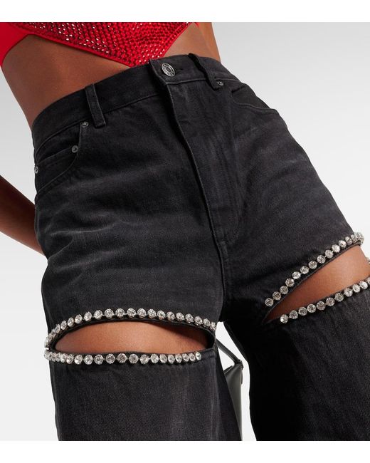 Area Black Crystal-embellished High-rise Wide-leg Jeans