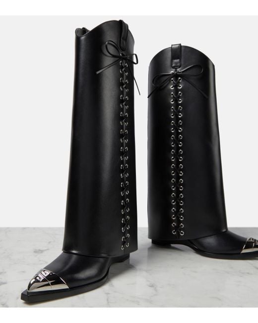 Givenchy Black Shark Lock Cowboy Boots In Corset Style Leather